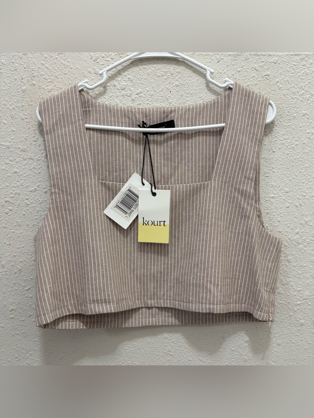 KOURT Light Brown Pinstripe Square Neck Crop Top NWT Large
